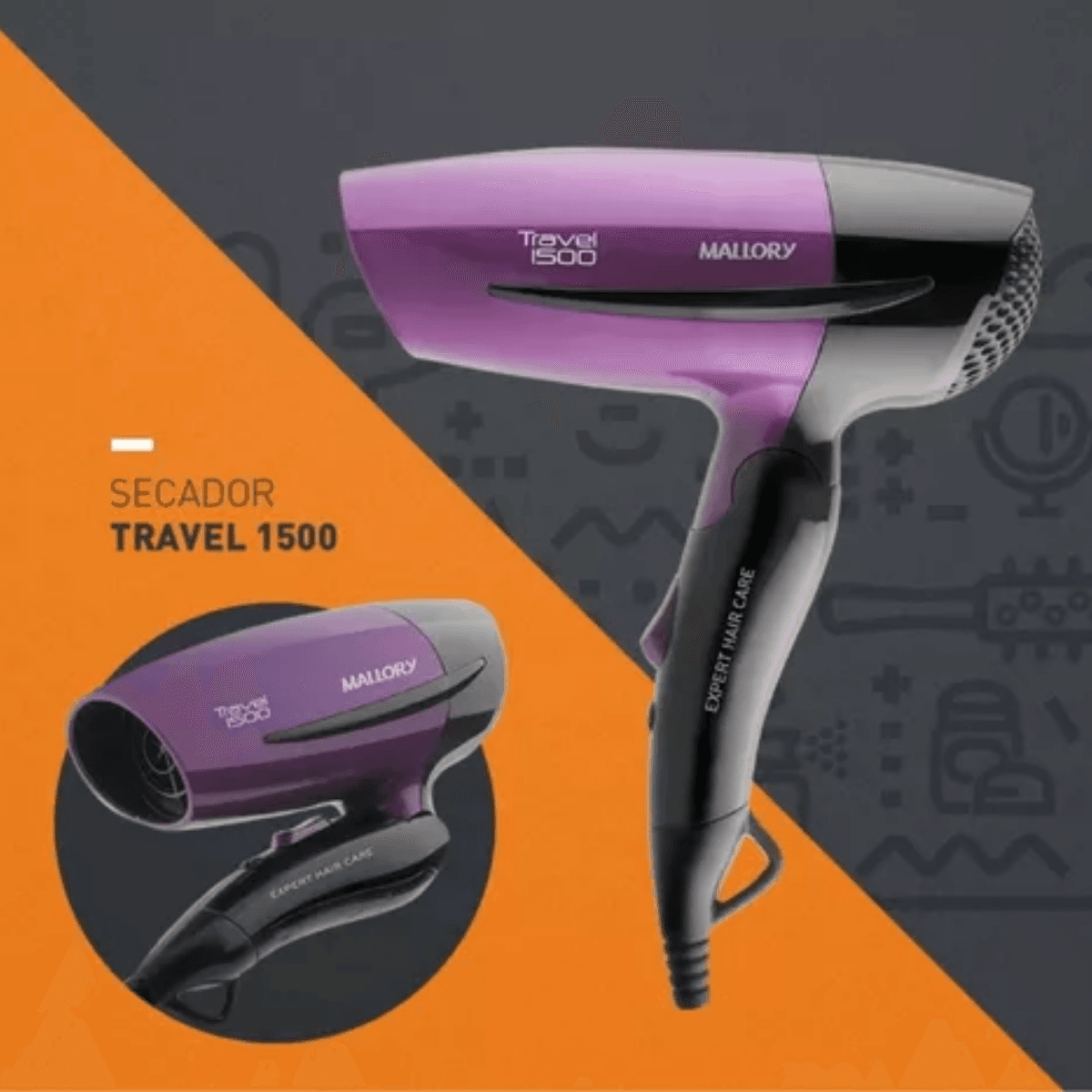 Secador de pelo Mallory Travel 1500 B90000350 negro y violeta 110 V_220 V (11)