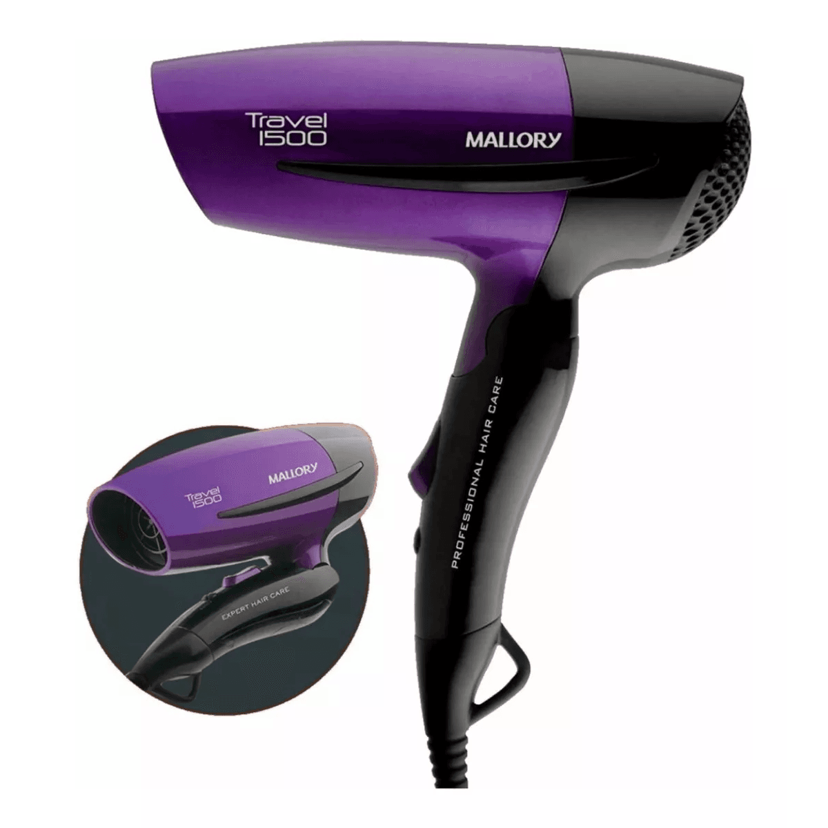 Secador de pelo Mallory Travel 1500 B90000350 negro y violeta 110 V_220 V (9)